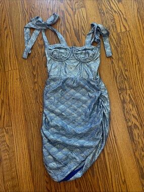 Lioness Silver Metallic Tie-Strap Bodycon Dress
